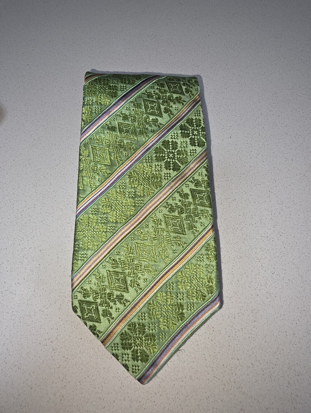 Paul Smith Lime Green Jacquard Classic Neck Tie Multicolor Stripe